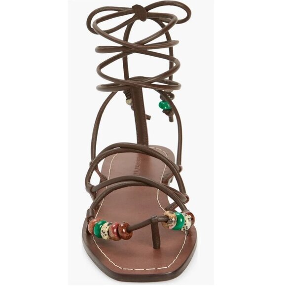 LOEFFLER RANDALL Colleen Ankle Tie Sandals Size 8.5 Brown Leather Beaded NEW - Picture 5 of 13